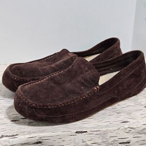 UGG Mens Size 12 Dark Brown Suede Alder Slip On Loafer Sippers 1003419 Shearling